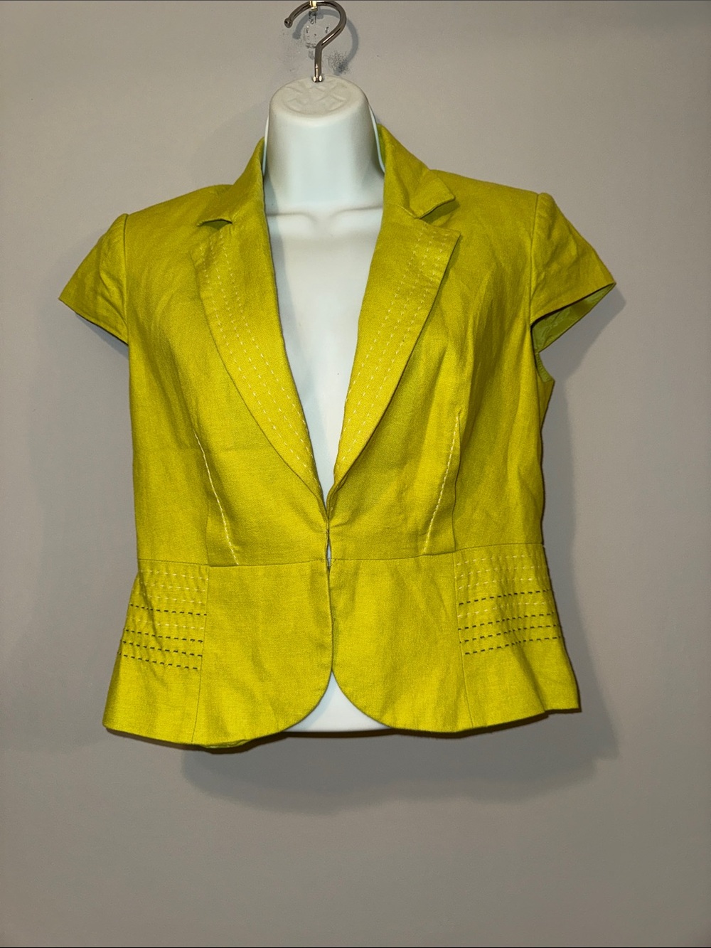 Marks & Spencer Linen Blend Yellow Green Short-Sleeve Tailored Blazer